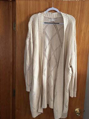 Sonoma Cream Open-Front Diamond-Knit Cardigan